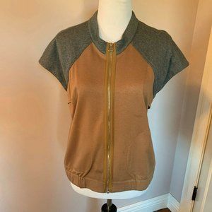 NWOT VPL Beige Gray Sleeveless Bomber Jacket SZ M
